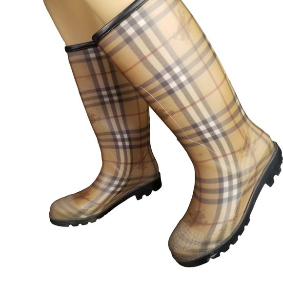 Burberry Haymarket Check Pattern Rubber Rain Boots size 9.5 womens - Picture 1 of 12